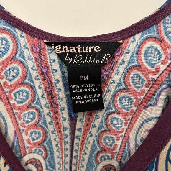 Signature By Robbie Bee Maxi Dress Womens Petite Medium PM Paisley Beaded Boho - Picture 4 of 11